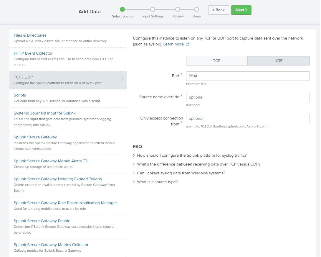 Splunk TCP/UDP