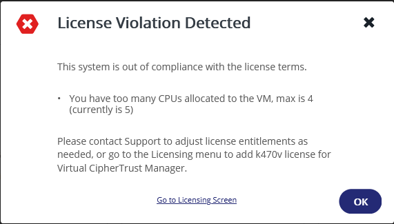 warning message that CPU count is exceed for k170v