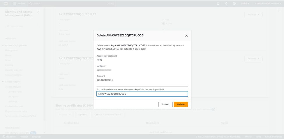 Delete access key