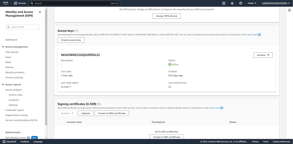 Create new access key