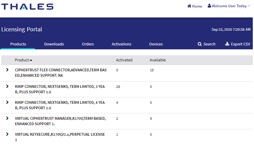 License Portal - Products