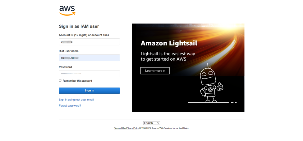 Log in to AWS S3