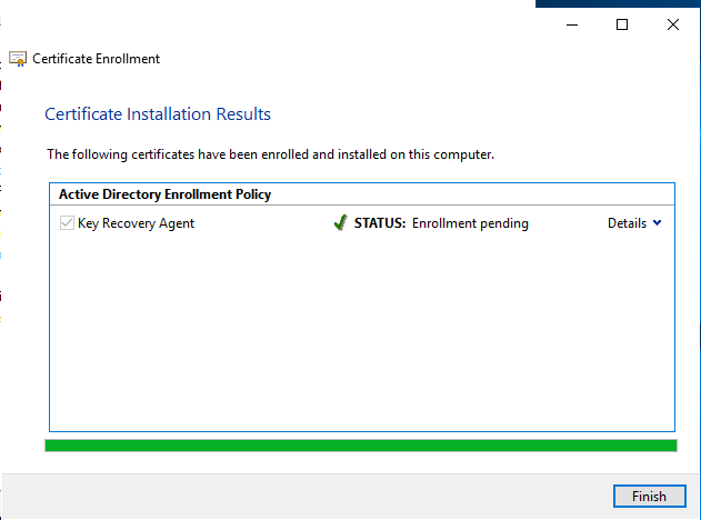 Key Recovery Certificate Enrolment Pending