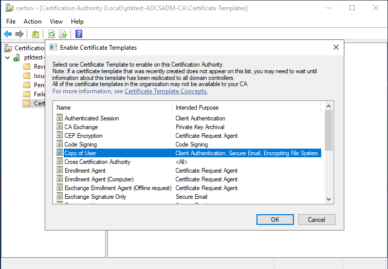 Selecting New Template for Key Archival