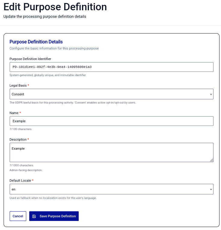 Edit purpose definition