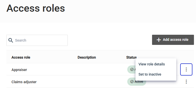 Access role menu options