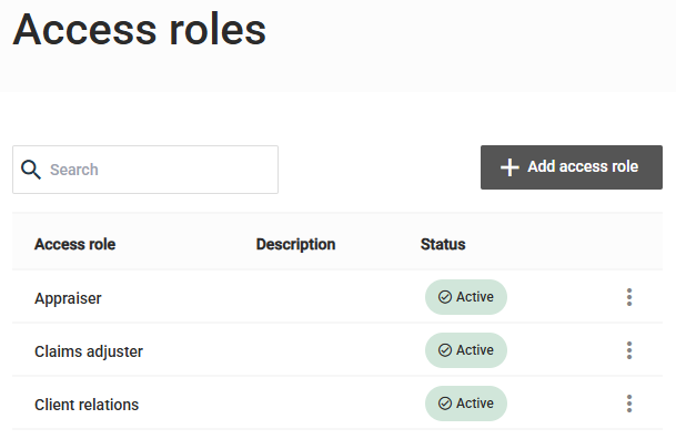 Access roles page