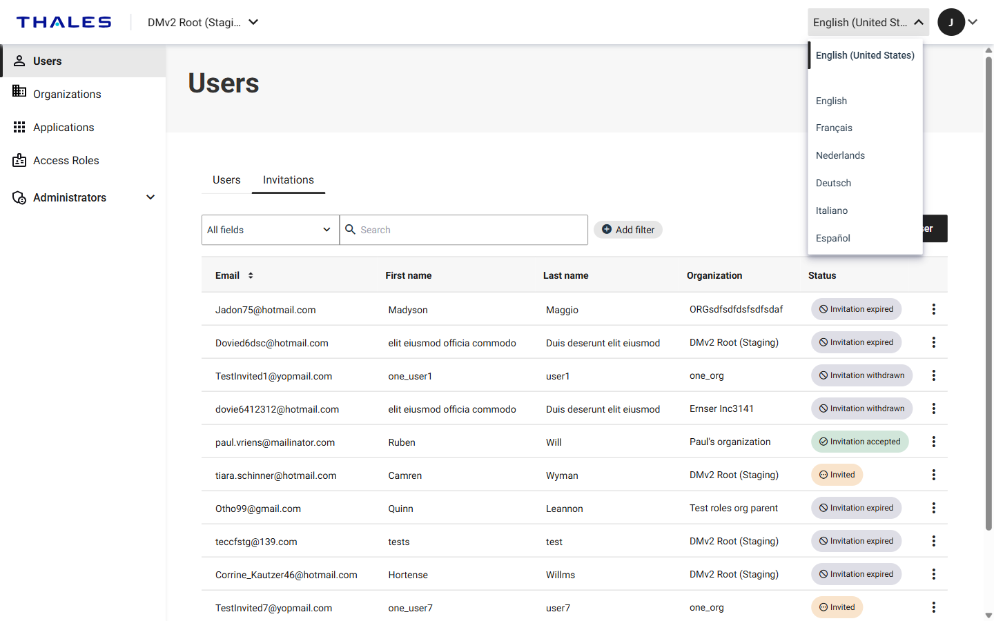 Language options