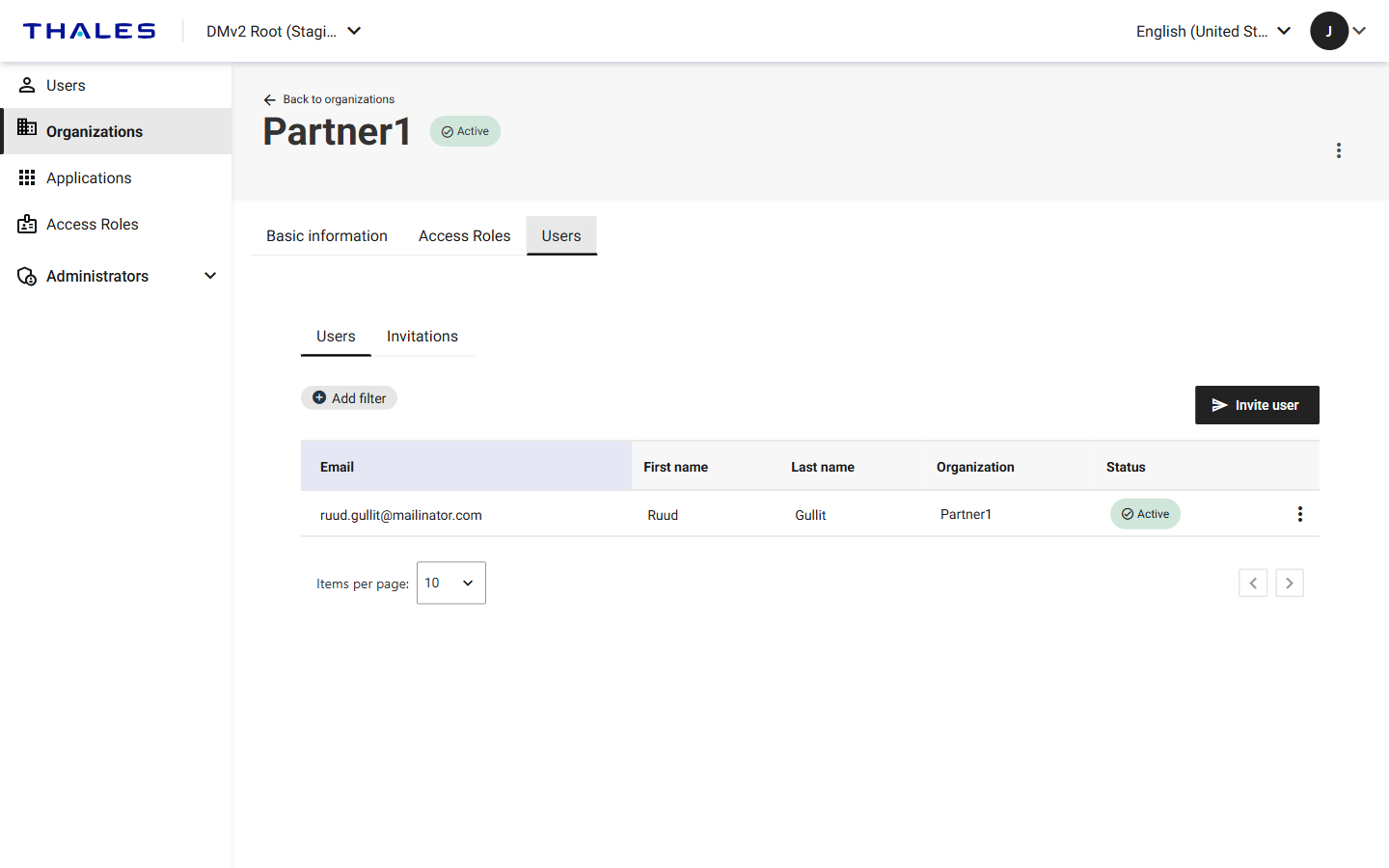 Users tab on the organization details page