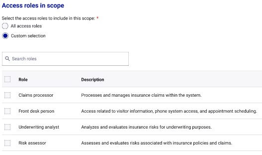 Select the roles that the scope applies to