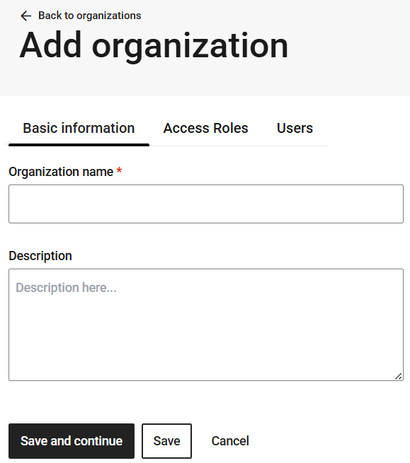 Basic information tab for organizations