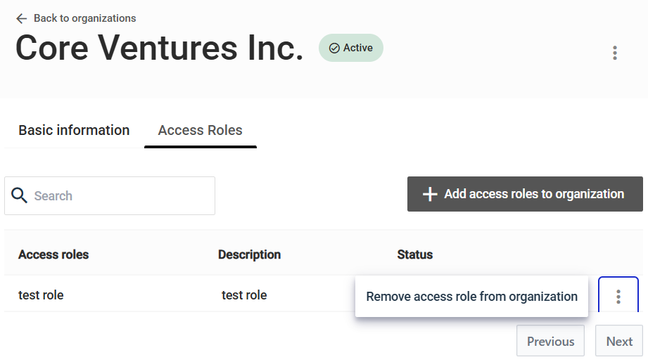 Remove access role from organization