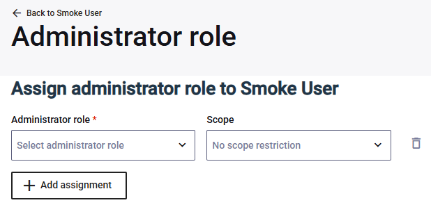 Assign administrator roles page