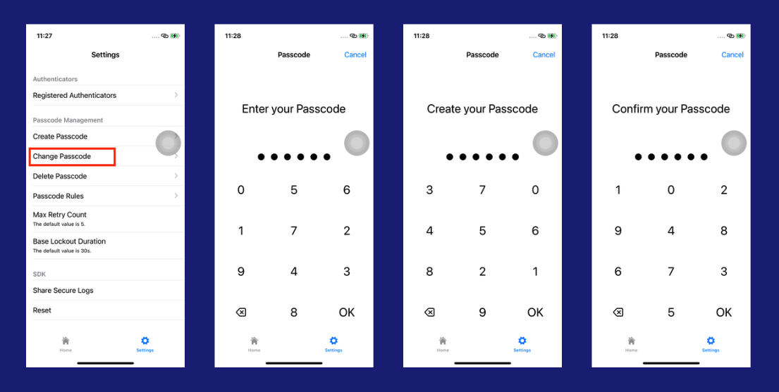 Changing an existing passcode