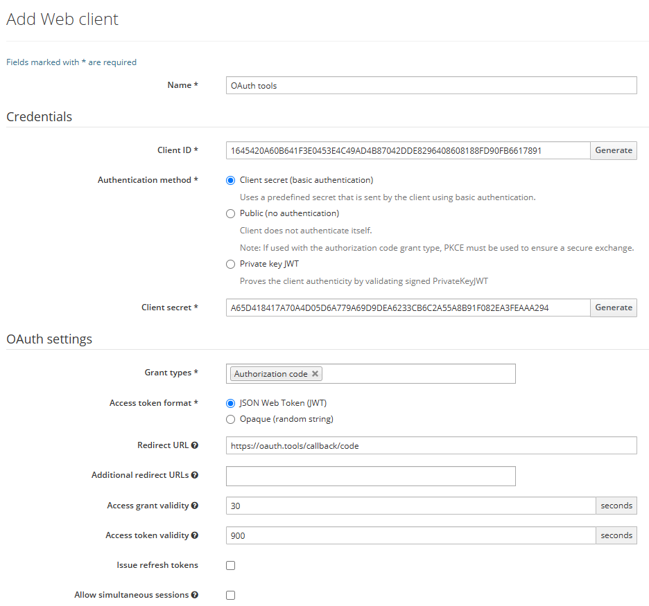 Add new web client screen