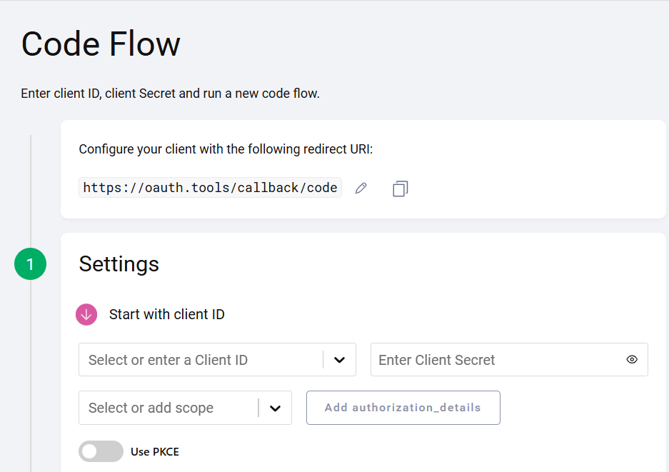 Code Flow settings