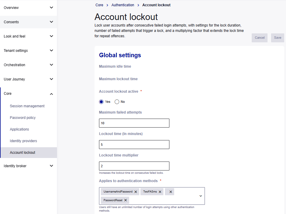 Account lockout options on the console