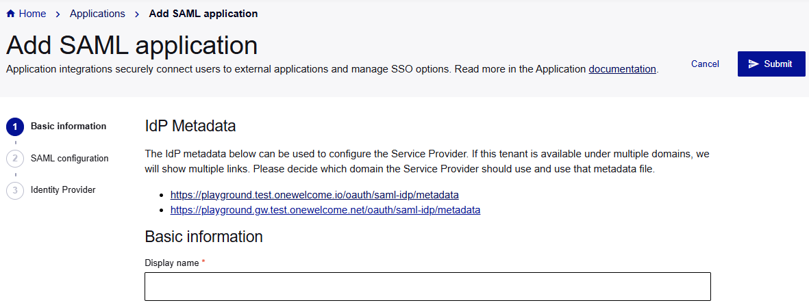 Add SAML application
