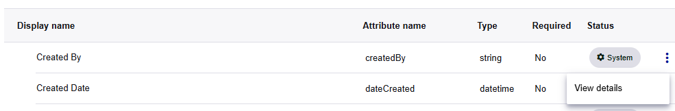 View details menu item for a system attribute