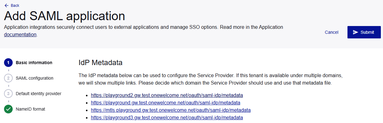 IdP metadata document endpoints