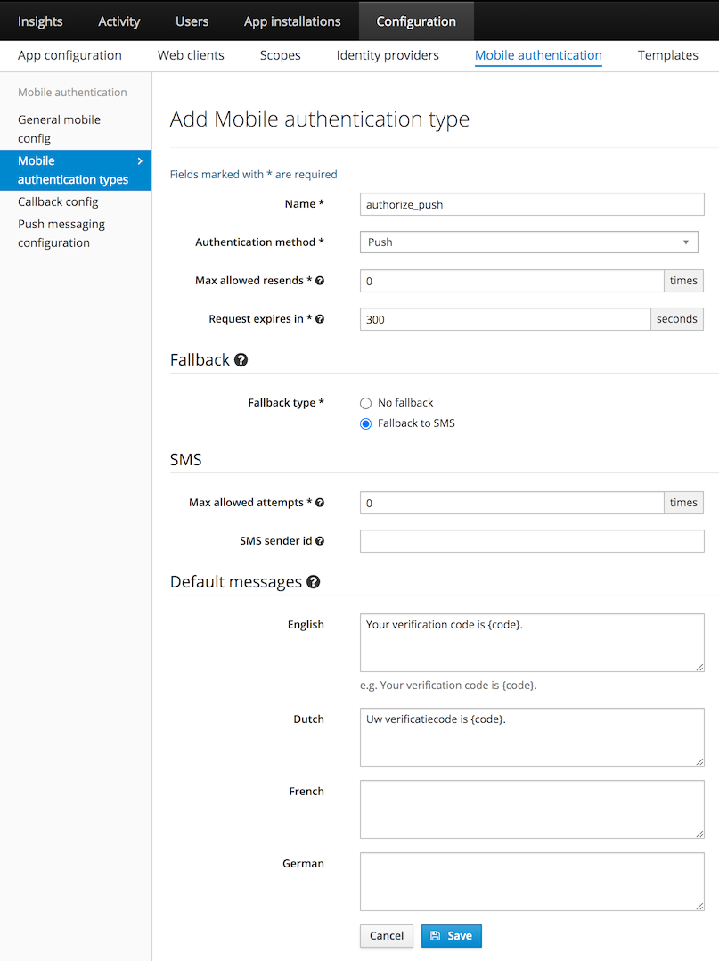 Push type configuration