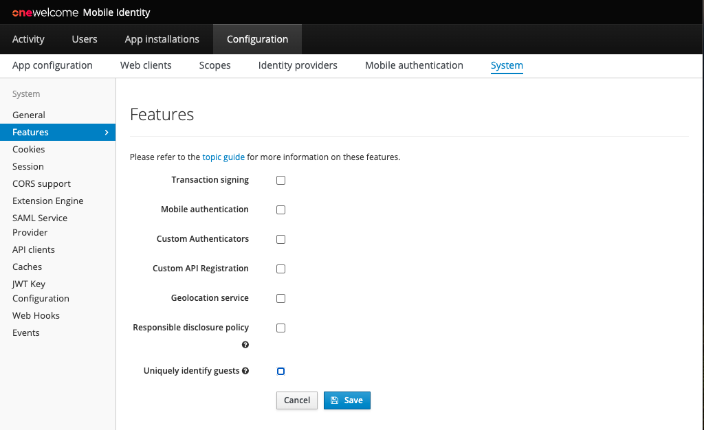 System feature config