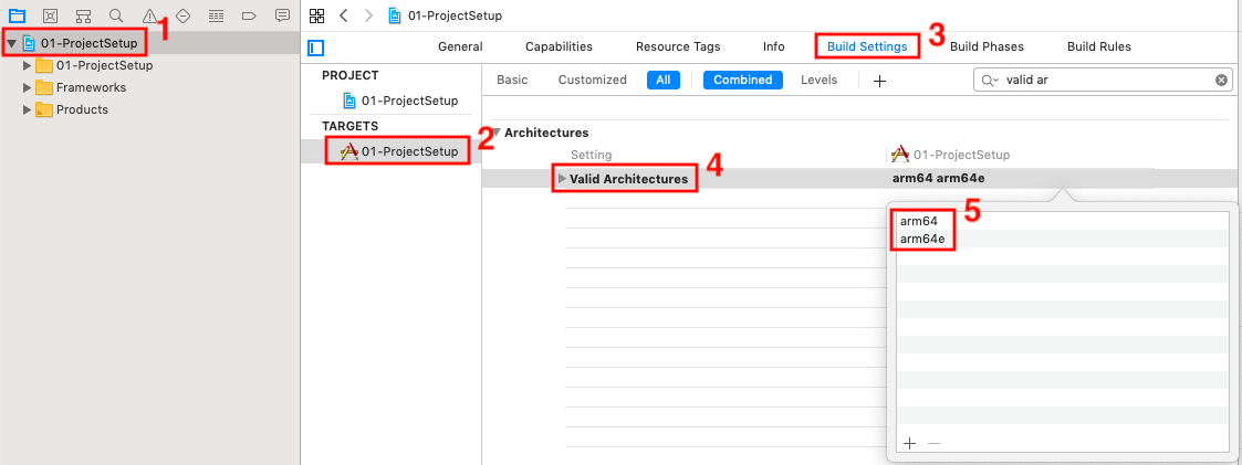 Build Settings > Architectures > Valid Architectures Build Settings > Architectures > Valid Architectures