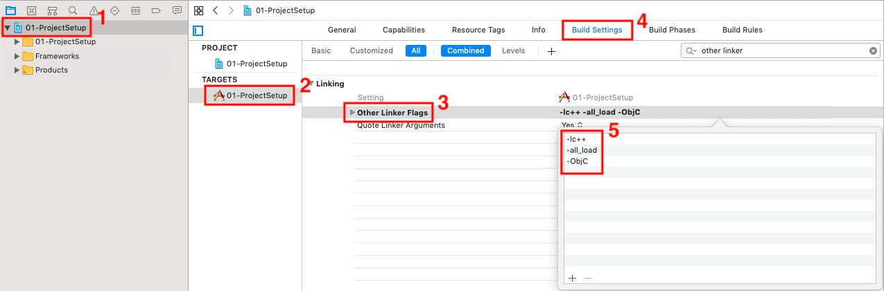 Build Settings > Other Linker Flags