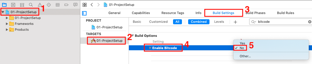 Build Settings > Build Options > Enable Bitcode