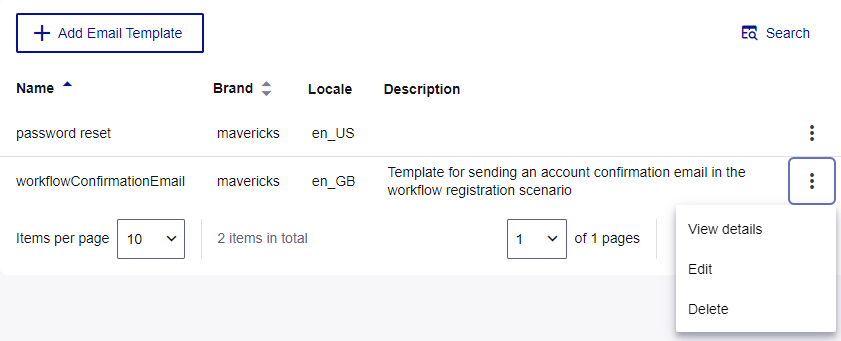 Email template menu
