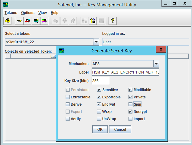 HA Slot Configuration Generate Secret Key Popup