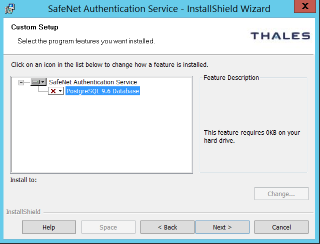 Selecting a database Custom Setup Screen
