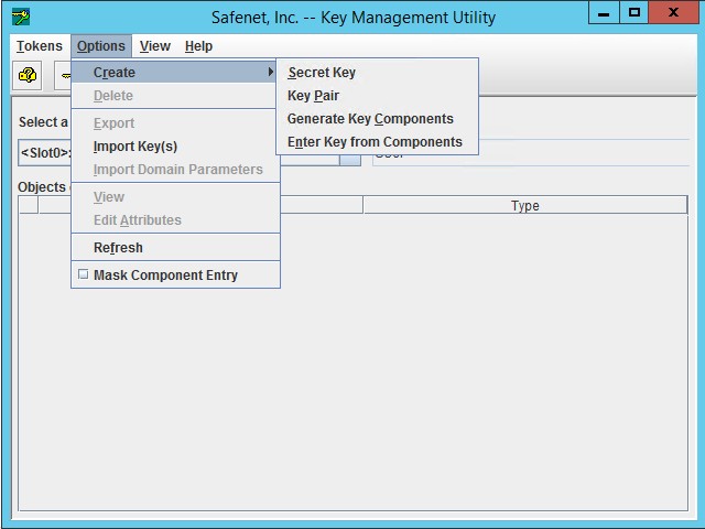 Select the Secret Key option Key Management Utility Window