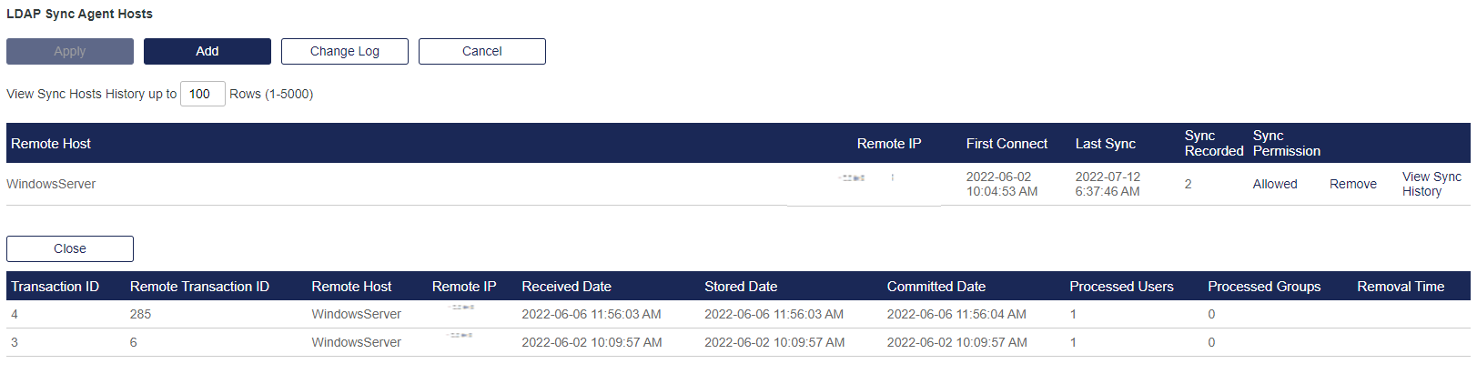 Comms > Authentication Processing > LDAP Sync Agent Hosts Authentication Processing > LDAP Sync Agent Hosts
