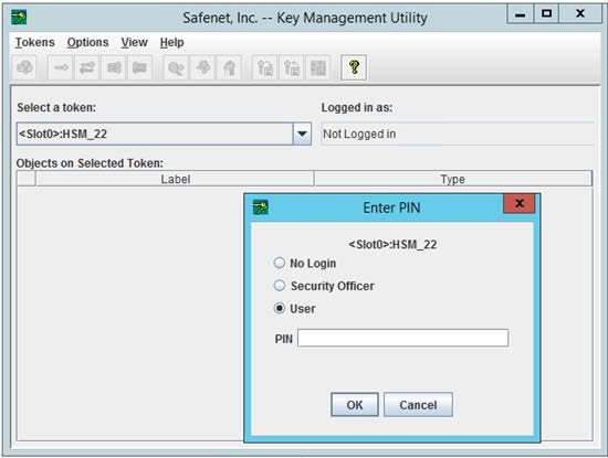 Select the appropriate token Key Management Utility Window