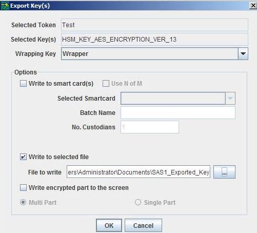 Selecting wrapper key Export Key(s) window