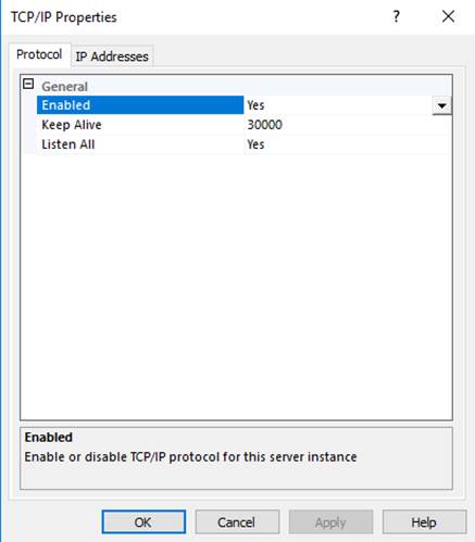 Enabling TCP/IP Configuration TCP/IP Properties Window