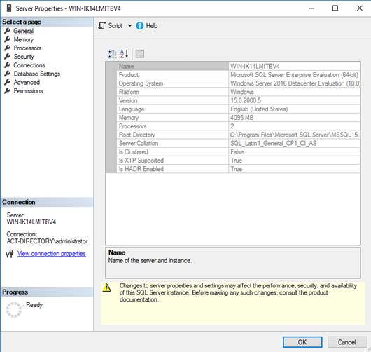 Ensuring MS SQL Server Edition Server Properties Window