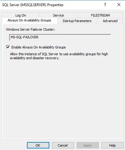 Enabling Always On Availability Groups SQL Server Properties Window