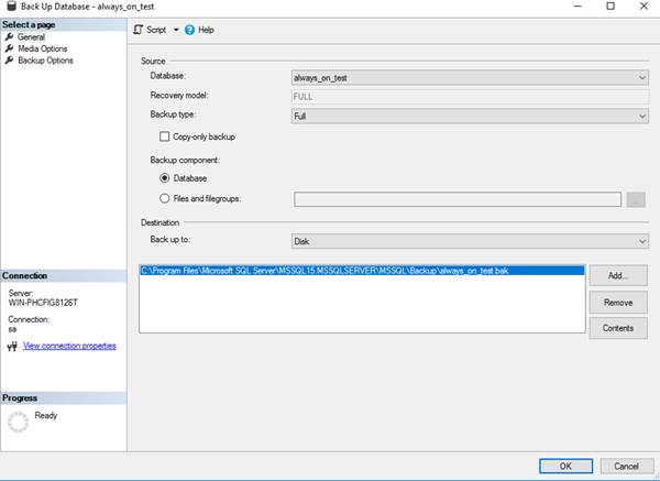 Backing Up Database Back Up Database Window