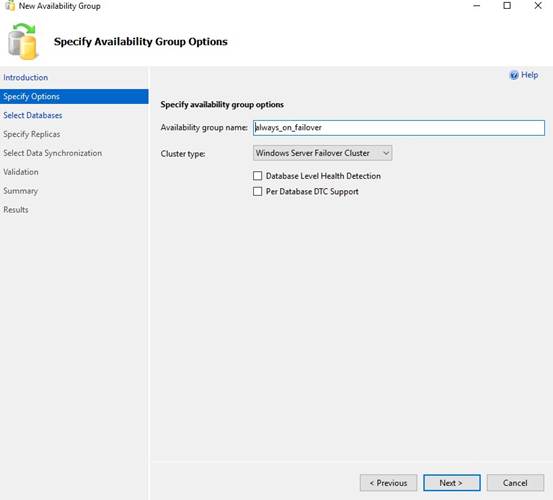 Specifying availability group names Specifying Availability Group Options