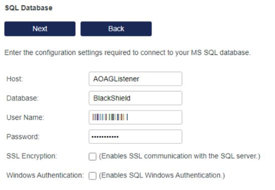 Primary and secondary database details Database Module