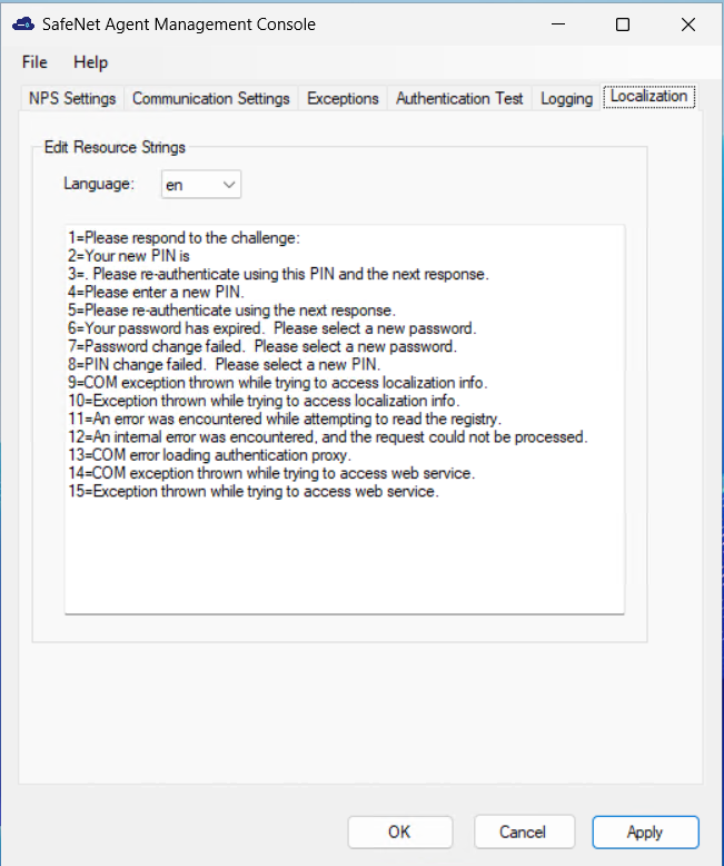 Localization settings