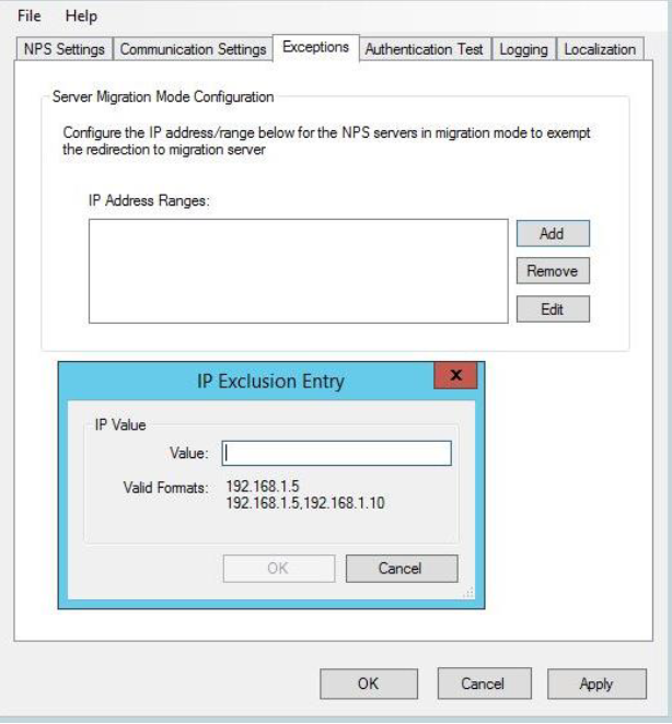 Exceptions tab