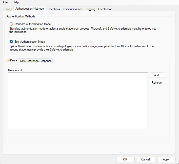 Authentication Methods Tab
