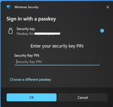 Enter security key PIN