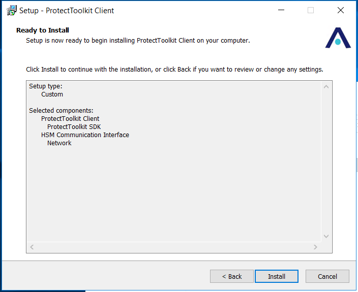 Review settings and install Installation Screen