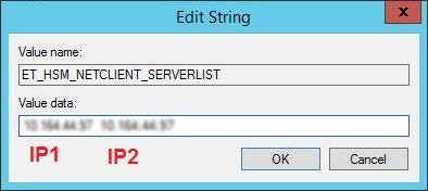 Assign IP address of HSM Edit String Window