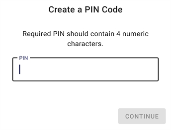 Create PIN code Create PIN code