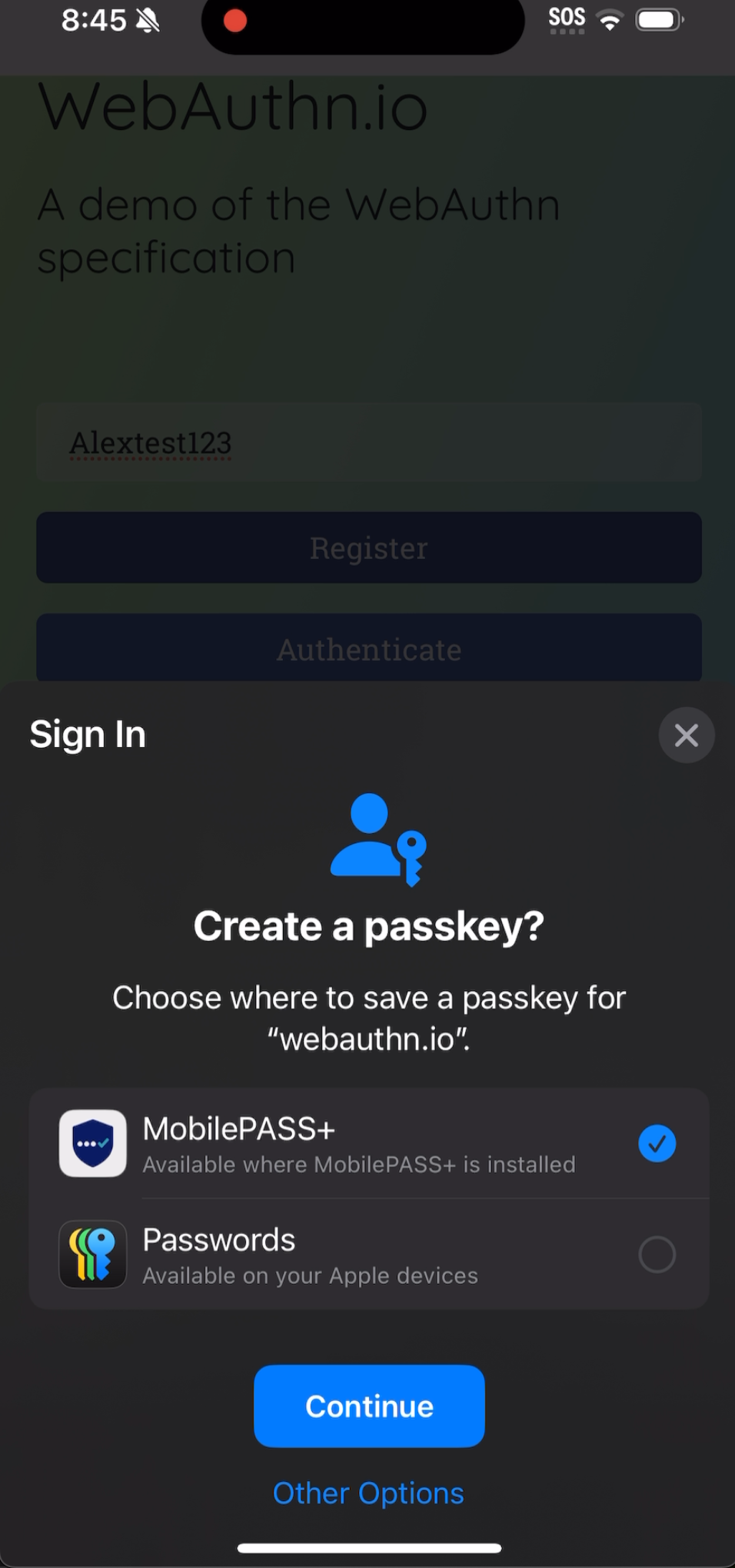 Create a passkey in a browser